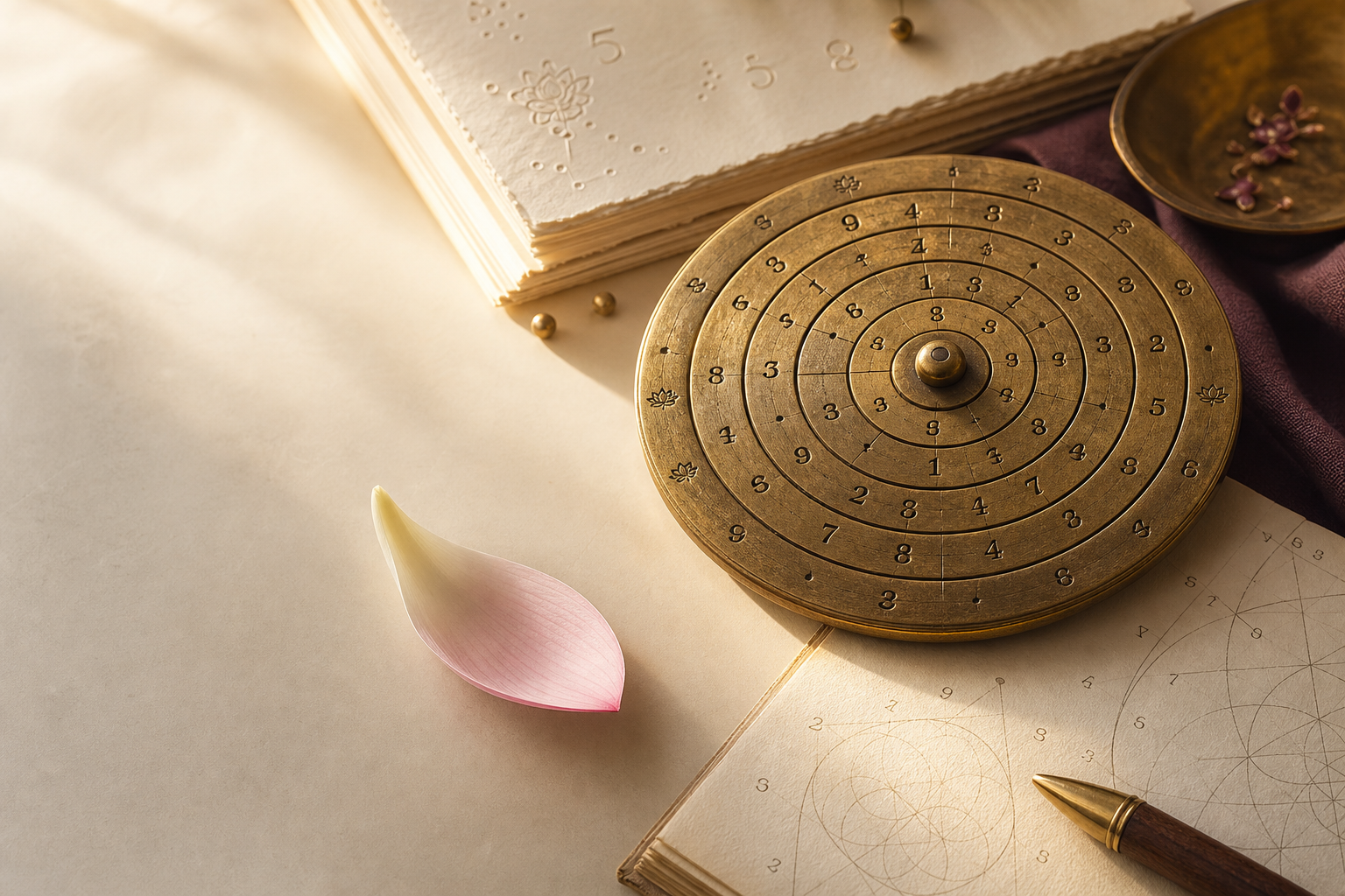 Antique brass numerology dial and handmade calculations